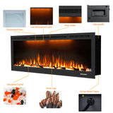 Dreamflame Electric Fireplace 74 inch, Recessed Wall Mounted Fireplace Heater, Logs & Crystal, Multicolor Flame Combinations, Overheating Protection, Black (74") Dreamflame