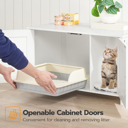 HOOBRO Litter Box Enclosure, Cat Litter Box Furniture with Removable Divider, Large Hidden Litter Box Furniture, Wooden Cat House, End Side Table, 31" L x 17.5" W x 18" H, White WT03MW01G2 - WoodArtSupply