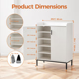 Mericonia Modern Shoe Cabinet with Metal Legs, Farmhouse Large 5-Tier Shoe Storage Cabinet with Doors, Wooden Shoe Organizer for Entryway, Hallway, Closet, Bedroom, Living Room, White Mericonia