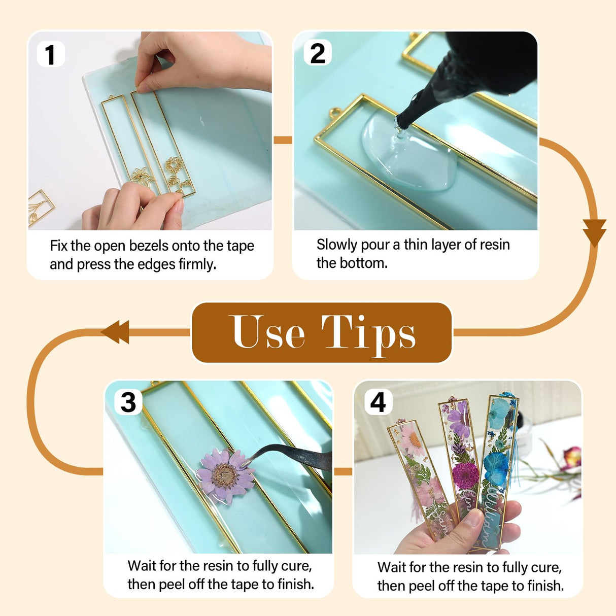 LET'S RESIN 12pcs Bookmark Bezels for Resin with Tassels, UV Resin Molds for DIY Bookmarks(6 Flowers and 6 Blank Frames), Metal Bookmark Bezels Bulk for Craft Supplies, Birthday Gifts, Custom LET'S RESIN