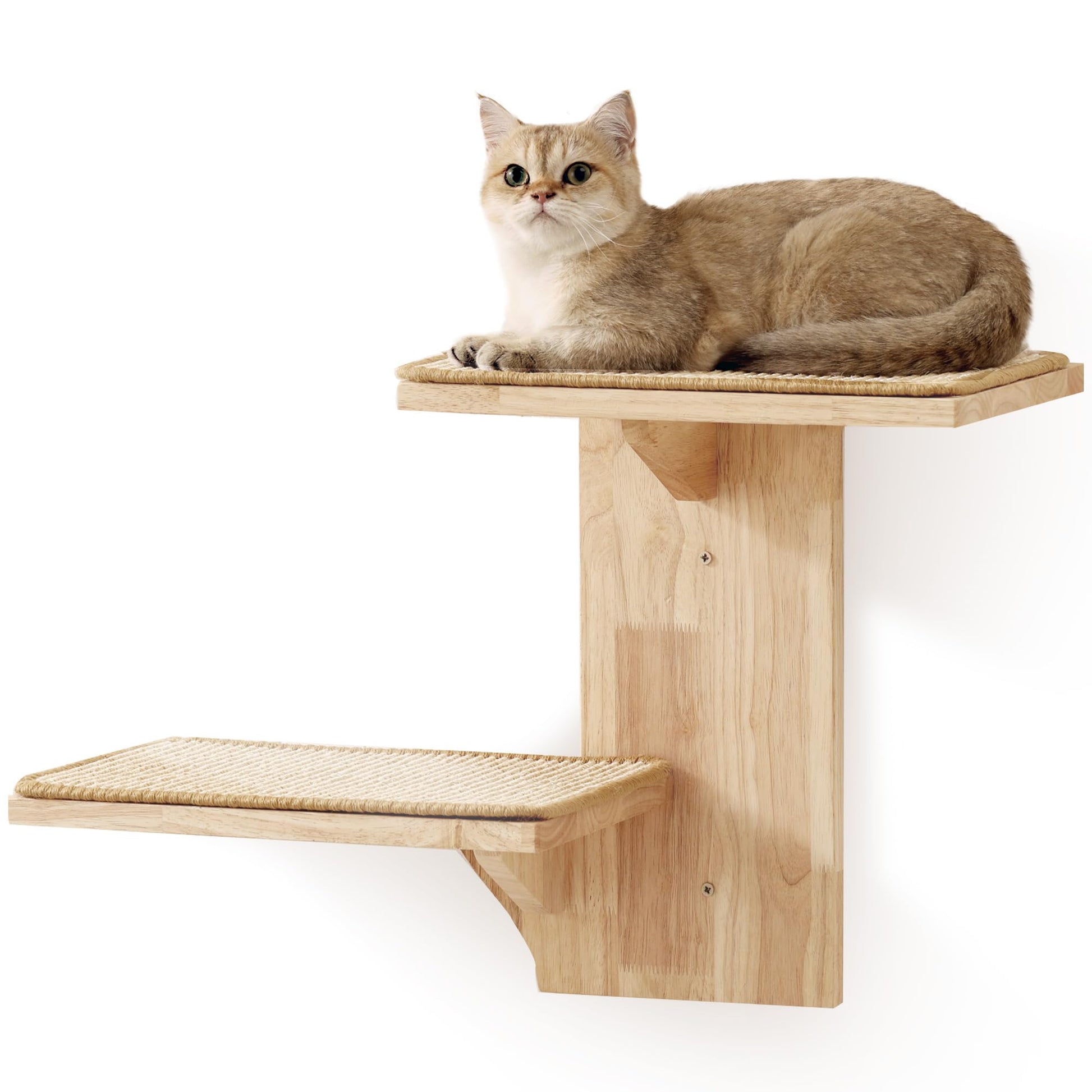 FUKUMARU Cat Wall Shelves, 2 Platform Cat Wall Furniture, Tree Shape Wall-Mounted Cat Floating Shelf with Sisal Mat, Solid Rubber Wood Cat Perch for 16 Inch Drywall, Suitable for Climb, Play, - WoodArtSupply