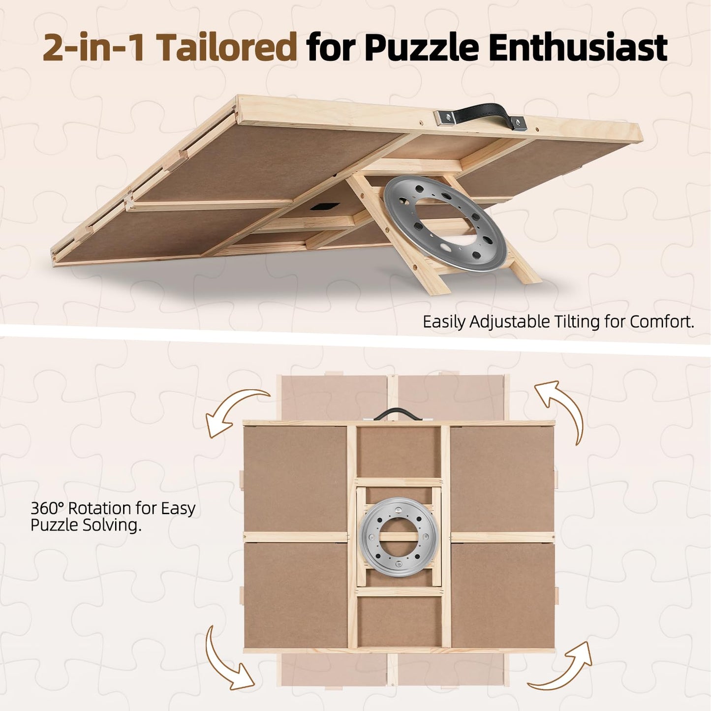 ALL4JIG 2-in-1 Tilting & Rotating Puzzle Board for Adults Gifts, Wooden Jigsaw Puzzle Table with 4 Drawers, Portable Puzzle Table with Lazy Susan and Cover, 26.4" x 34.4" for 1500 Pieces