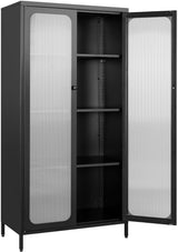 SISESOL Metal Storage Cabinet with Glass Doors and 4 Shelves,Black Glass Dispaly Cabinet,Metal Pantry Cabinets,Tall Large Cupboard for Home,Kitchen,Dining/Living/Laundry Room SISESOL