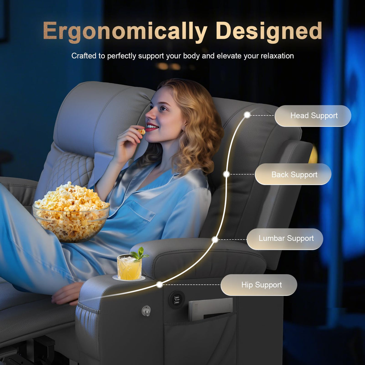 DG PEAFOWL Loveseat Recliner Sofa, Home Theater Seating with Center Console, Reclining Loveseat RV Couch with USB Ports & Phone Holders, Wall Hugger RV Sofa Furniture with Storage & Pocket DG PEAFOWL