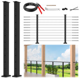 Gyykzz 2 Pack Porch Cable Railing Post Kits with Handed Thread Swage Lag Screws for Wood Post, 36" Black Stainless Steel Level Line Railing Post System, Fixed Top Complete Railing Kits for Wood Porch Gyykzz