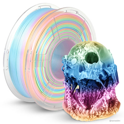 JAYO Silk Rainbow PLA+ Filament 1.75mm, Shiny Multicolor 3D Printer Filament, Fast Color Changes Every 8 Meters in Pink-Yellow-Blue-Green, 1.1kg/2.4lbs