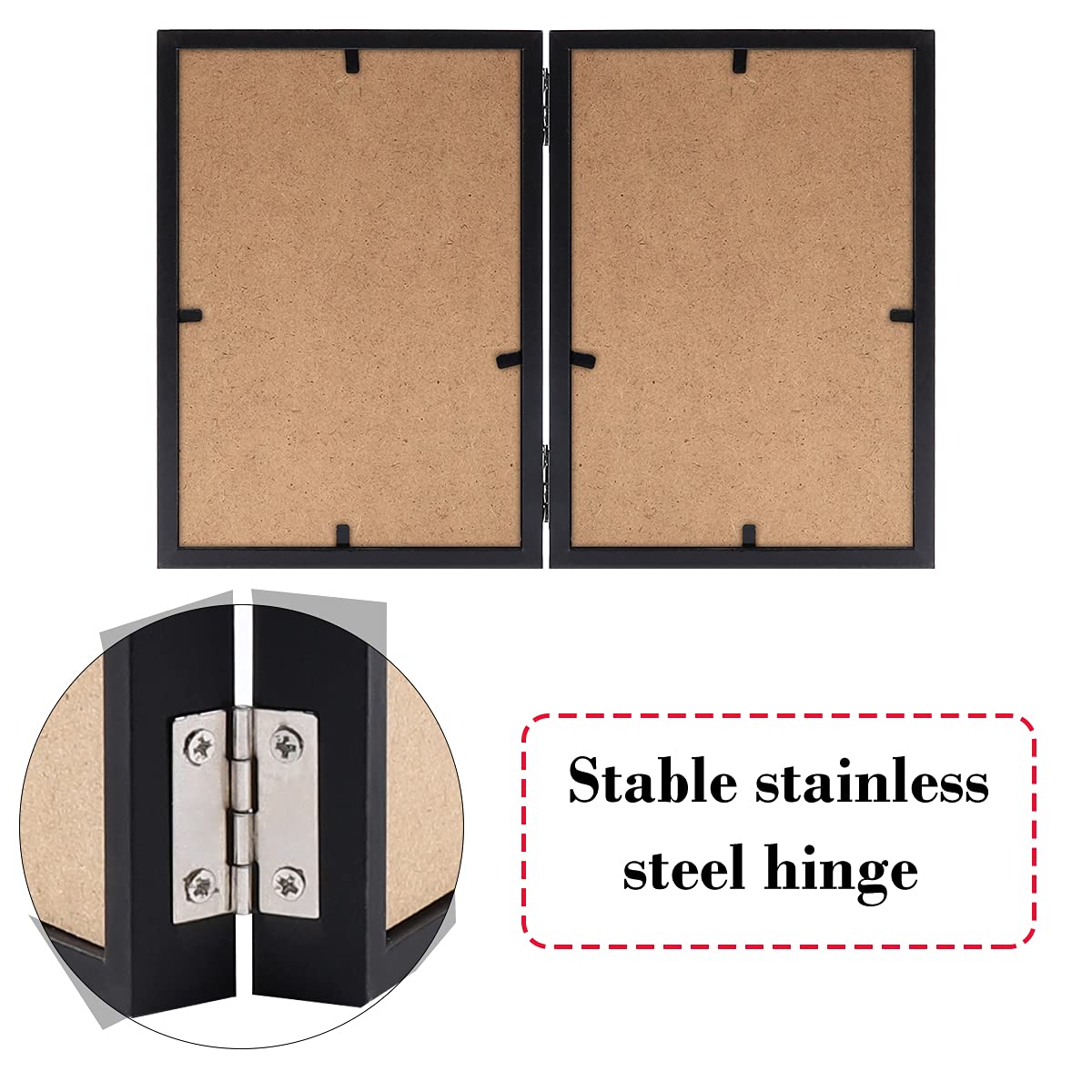 4x6 Double Picture Frame Wooden Hinged Photo Frame Definition Glass Stand Vertically on Desktop or Tabletop Black FOREV