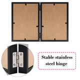 4x6 Double Picture Frame Wooden Hinged Photo Frame Definition Glass Stand Vertically on Desktop or Tabletop Black FOREV