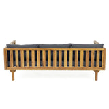 Merax 67.5" Outdoor Patio Daybed 3 Seater Sofa Bed,Acacia Wood Frame with Rattan Arm,Cushion & Pillow for Garden Merax