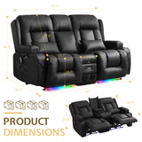Houjud Power Loveseat Recliner Sofa with Console, RV Flip Middle Backrest Design 3 Seat Reclining Sofa Couch with Vibrating Massage and Heat, LED Light, USB, Bluetooth Speakers, Outlets, Black Houjud
