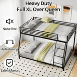 TURRIDU Full XL Over Queen Bunk Bed, Heavy Duty Metal Bunk Bed Frame with Full-Length Guardrails & Ladders, Bedroom Bunk Bed for Teens, Adults, Noise Free, Black TURRIDU