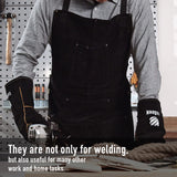 Leather Work Apron with Gloves - 6 Tool Pockets for Men& Women - Welding Apron - Ideal for Woodworking, Blacksmithing, Gardeners, Mechanics, BBQ - Adjustable M to XXXL LeaSeek