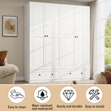 Vrmuxita Armoire Wardrobe Closet with Drawers: 74" White Tall Wooden Wardrobe Closet for Hanging Clothes, Large Bedroom Armoires with 2 Drawers, 4 Door Armoire Storage Cabinet (White, 63") Vrmuxita