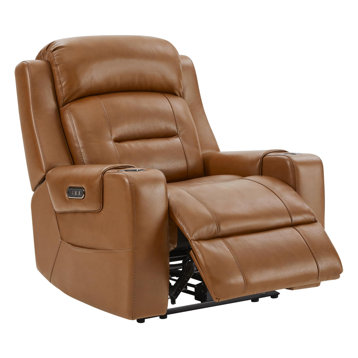 Watson & Whitely Genuine Leather Power Recliner Chairs for Adults, Lay Flat Recliner with Power Headrest, USB Ports and Cup Holders, Electric Reclining Chair for Living Room, Bedroom, Saddle Brown Watson & Whitely