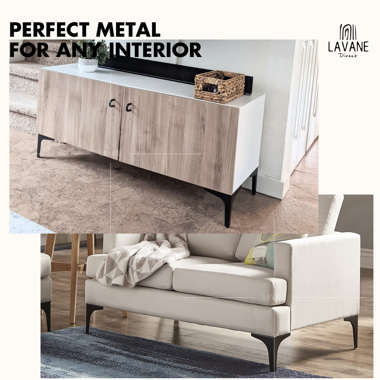 La Vane 4 inch Metal Furniture Legs, Set of 4 Modern Iron Diamond Triangle Furniture Feet DIY Replacement Black for Cabinet Cupboard Sofa Couch Chair Ottoman La Vane