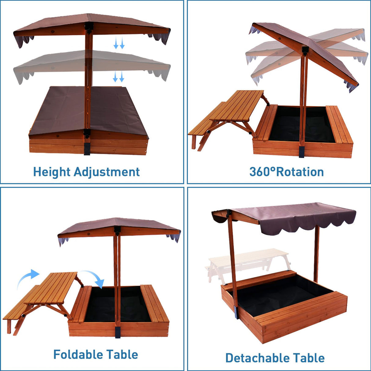 Sand Box Kids Sandbox Outdoor with Lid Cover with Kids Picnic Table Foldable Sand Pit FunXplore