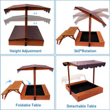 Sand Box Kids Sandbox Outdoor with Lid Cover with Kids Picnic Table Foldable Sand Pit FunXplore