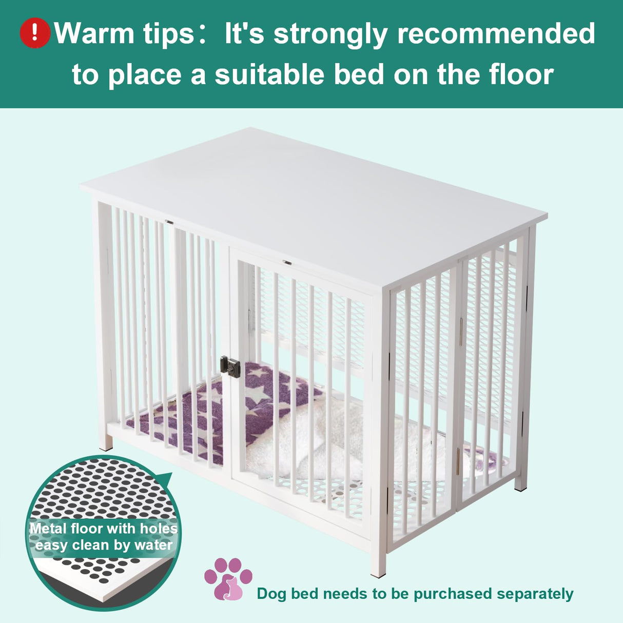 UMXES Heavy Duty Dog Crate Furniture, Fully Assembled exc. Locks, All Metal Frame & Wooden Tabletop, Modern Kennel for Small/Medium Dog, End Table, Sturdy, Foldable, White UMXES