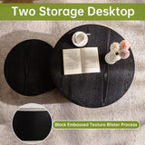 Round Nesting Coffee Table Modern Black Fluted Coffee Table Set of 2 Stripe Round Coffee Tables Drum Crescent Side Table Accent End Table for Living Room (Black B Large) WUPDPQS