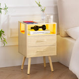 Yoobure LED Night Stand with Charger Station, Mid Century Modern Nightstand with Fabric Drawers, Bedside Table Nightstands with Storage Shelf, Bed Side Table Small Night Stands for Bedroom Living Room Yoobure