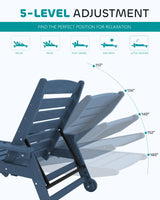 SERWALL Patio Chaise Lounge Chair Set of 2, 5 Positions Adjustable HDPE Outdoor Lounge Chair for Pool, Poly Lounge Chair with Rolling Wheels & Cup Holder for Poolside, Deck, Blue SERWALL