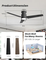 CJOY 52'' Flush Mount Ceiling Fan with Lights, Low Profile Ceiling Fans with Lights and Remote, 6 Speeds Quiet Reversible DC, 3CCT Dimmable, Outdoor Ceiling Fans for Patios Bedroom Living Room CJOY
