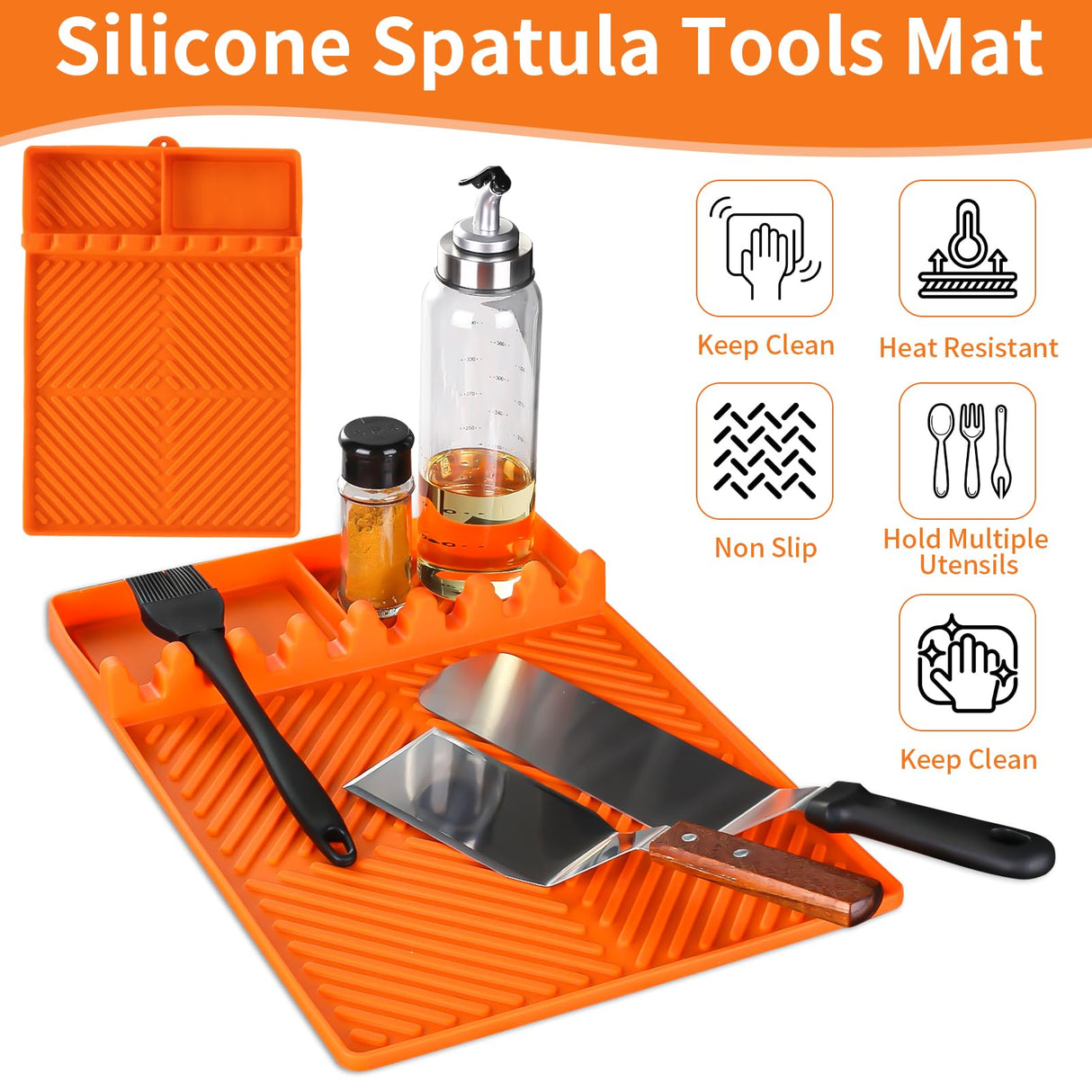 Griddle Mat Barbeque Grill Accessories Tools for Blackstone, Side Shelf Mat Grill Pad for Outdoor Grill Kitchen Counter Spatula Silicone Mat with Drip Pad for Kitchen, Cooking, Countertop (Orange) Find law