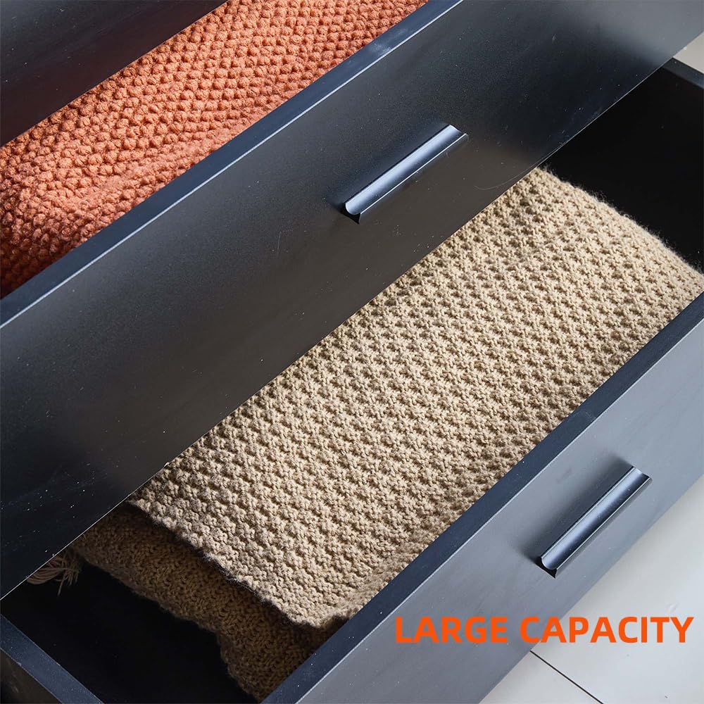 Yapai Modern 2 Door Wardrobe with 2 Drawers – Freestanding Bedroom Closet Organizer, Space-Saving Armoire Storage Cabinet, Black Finish yapaihome