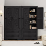 Quimoo 71" Farmhouse Tall Storage Cabinet with Barn Doors, Kitchen Pantry Cabinet with 2 Drawers & Adjustable Shelf, Pantry Storage Cabinet, for Kitchen, Living Room, Dining Room, Black Quimoo