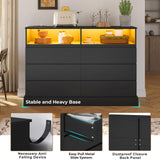 Hasuit Black Dresser for Bedroom with LED Lights and Charging Station, 51.2" Long Dresser Chest of Drawers with Large Drawers and Open Space, Modern 6 Drawer Dresser for Bedroom, Living Room, Entryway Hasuit