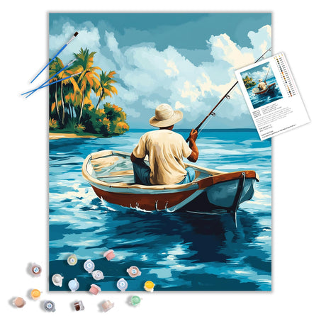 ARNLRDYA Sea Fishing Paint by Numbers for Adults, Fishing Boat Paint by Number Kits, Ocean Seaside Scenery DIY Acrylic Painting for Home Decor(16×20inch, No Frame) ARNLRDYA