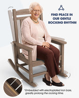 KINGYES HDPE Rocking Chairs Outdoor, Patio Rocking Chairs with 330lbs Support, Smooth Porch Rocker for Deck Lawn Yard, Brown KINGYES