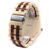 BEWELL W109A Natural Wood Watches for Men Quartz Date Lumious Pointers (Maple and Red Sandalwood) BEWELL