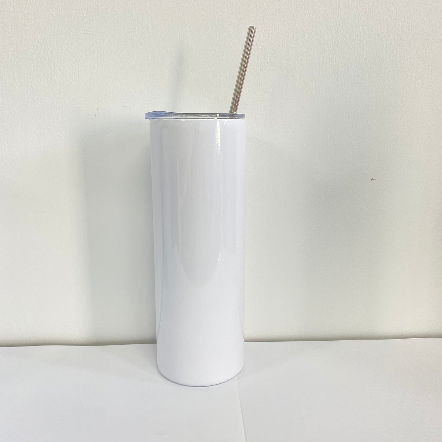 25pack sublimation straight tumbler bluk double wall stainless steel vacuum cup with metal straw and silding lid wholesale (white)