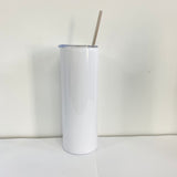 25pack sublimation straight tumbler bluk double wall stainless steel vacuum cup with metal straw and silding lid wholesale (white) WoodArtSupply
