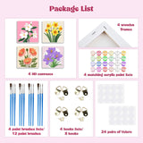 MXJSUA 4 Pack Flowers Paint by Numbers Kit with Framed Canvas for Ages 6-12 Kids, Paint by Numbers Kits for Adult Beginners, Acrylic Oil Painting for Home Wall Decor Gift (8x8 inch) MXJSUA