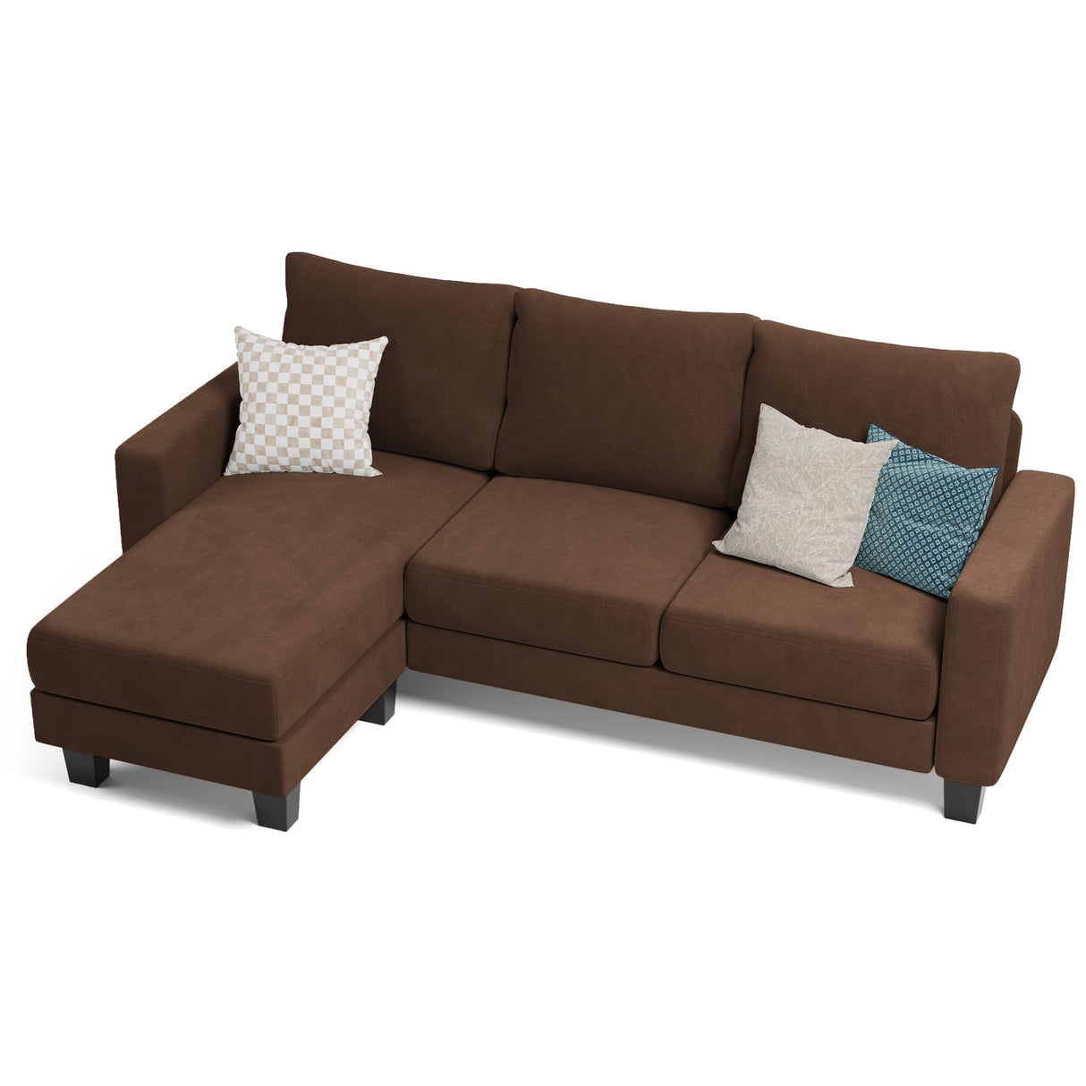 Homall Sofa for Living Room, Couch with Convertible Chaise, 3 Seat L-Shaped Sofas, Comfy Fabric Couches for Apartment, Small Space, Elegant Brown Homall