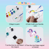 DIY Unicorn Painting Kit - Arts & Craft Set with 6 Plaster Unicorn Mold Fridge Magnets, 6 Paint Pots, 2 Brushes & 1 Scraper, Used in Living Room, Canteen, Creative Gift for Girls Angerbaby