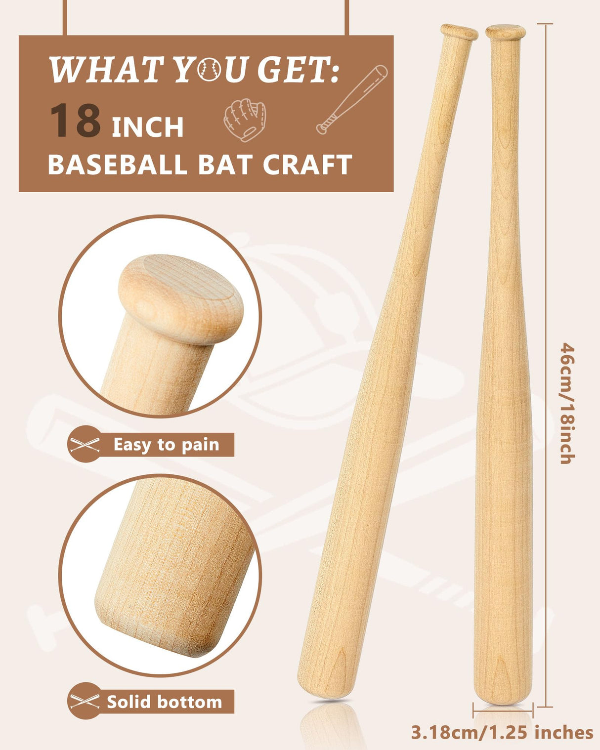 Marsui Mini Baseball Bat 18 Inch Unfinished Wooden Bats Small Baseball Bats Unpainted Wood Baseball Bats Baseball Bat Craft for DIY Painting Ball Sports Games Party Favors Craft (6 Pcs) Marsui