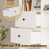 IRONCK Bookshelf and Bookcase with Pegboard and Deep Drawer, 79" H x 55" W 8 Cubby Display Book Shelves, Modern Wide Wood Etagere Shelving Unit for Living Room, White IRONCK