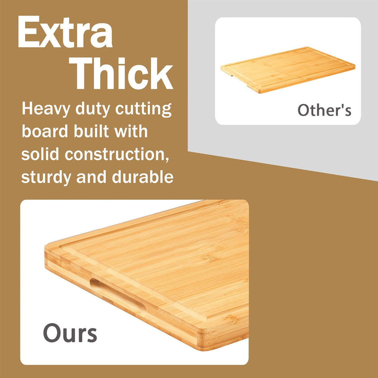 Large Bamboo Wood Cutting Boards for Kitchen, 1" Thick Charcuterie Boards, Butcher Block with Juice Grooves & Handles Allsum