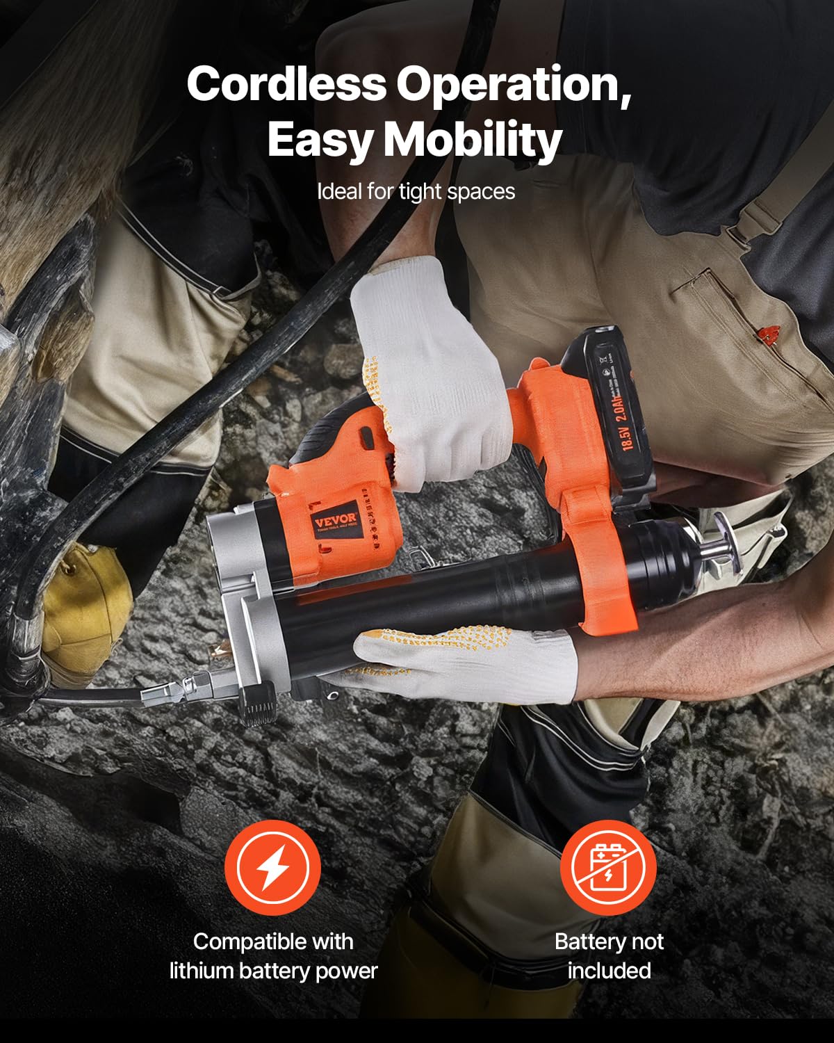 VEVOR Cordless Grease Gun, 8000 PSI Max Pressure, Electric Grease with LED Light & 35.4-inch Hose, Compatible with 18V Makita Battery, Suitable for Greasing Vehicles or Machines(No Battery,Tool Only) VEVOR