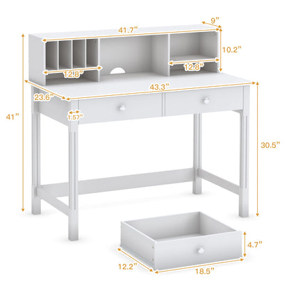 WiberWi Computer Desk with Drawers and Hutch, 43.3 inch White Home Office Desks Small Makeup Vanity Desk Table with Storage for Small Spaces Bedroom, Writing Desk Study Table - WoodArtSupply