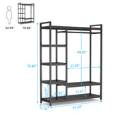 Tribesigns Free-standing Closet Organizer with 6 Storage Shelves and Hanging Bar, Large Standing Clothes Garment Rack（Black） Tribesigns