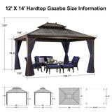 PURPLE LEAF 12' X 14' Hardtop Gazebo Canopy with Curtains and Netting for Patio Deck Backyard Heavy Duty Sunshade UV Protection Metal Outdoor Permanent Pavilion PURPLE LEAF