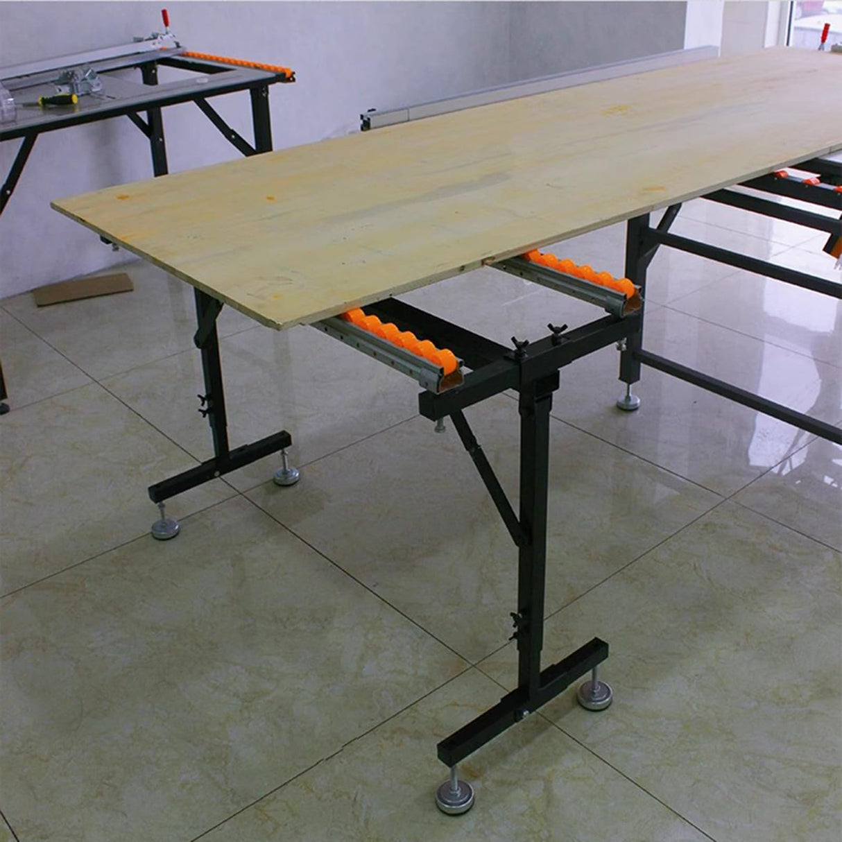 QJSZMEI Metal Sawhorse Folding, Power Tool Stands, Double Row Support Portable Sawhorse Roller Stand with 54 Conveying Pulleys, Miter Saw Stand, for Woodworkers Carpenters and Contractors QJSZMEI