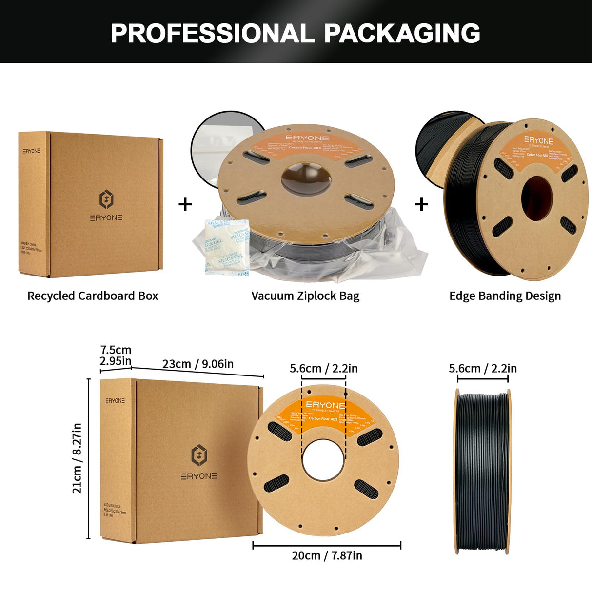 ERYONE Carbon Fiber ABS 3D Printer Filament 1.75mm +/- 0.03mm, 3D Printing Filament ABS CF 1kg Spool (2.2LBS), Black ERYONE