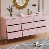 Anbuy 9 Drawer Dresser and Night stand Sets for Bedroom, Two Drawers Nightstand Set of 2 & 9 Drawer Dresser Combo 3 Pieces (Pink) Anbuy