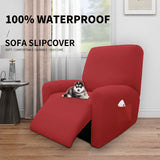 Easy-Going 4 Pieces 100% Dual Waterproof Recliner Cover Stretch Soft Couch Cover for Dogs, Sofa Slipcover for Recliner Couch Leakproof Furniture Protector for Kids Christmas Red Easy-Going