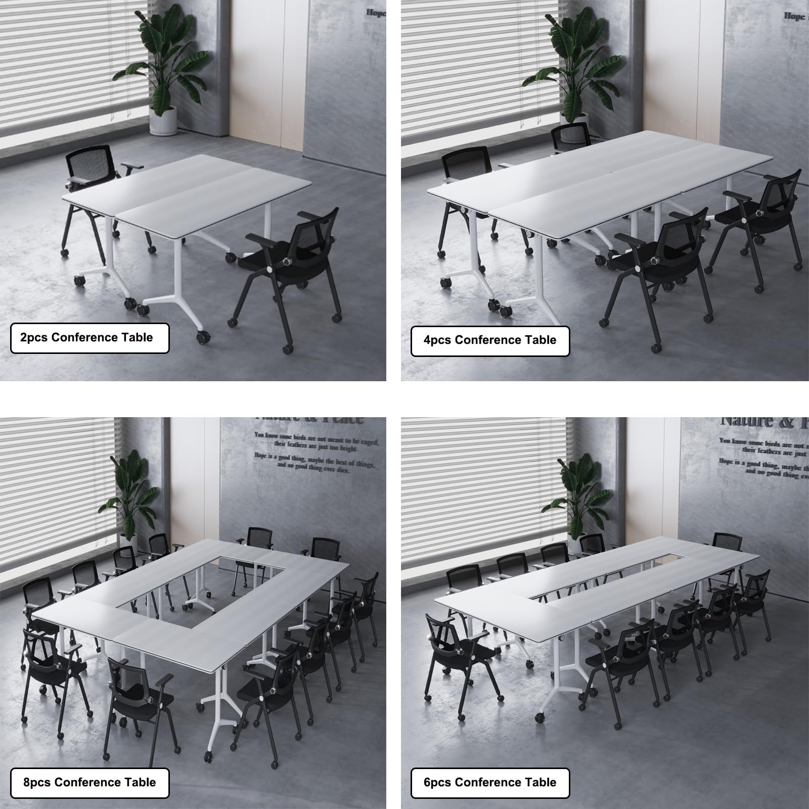 Folding Conference Table 2-10 People,Mobile Conference Room Table Rolling Meeting Table with Caster Wheels，Modern Executive Desk、Podcast Table、Extra Wide Desk、Flip Top Table (4, White, 140cm) - WoodArtSupply